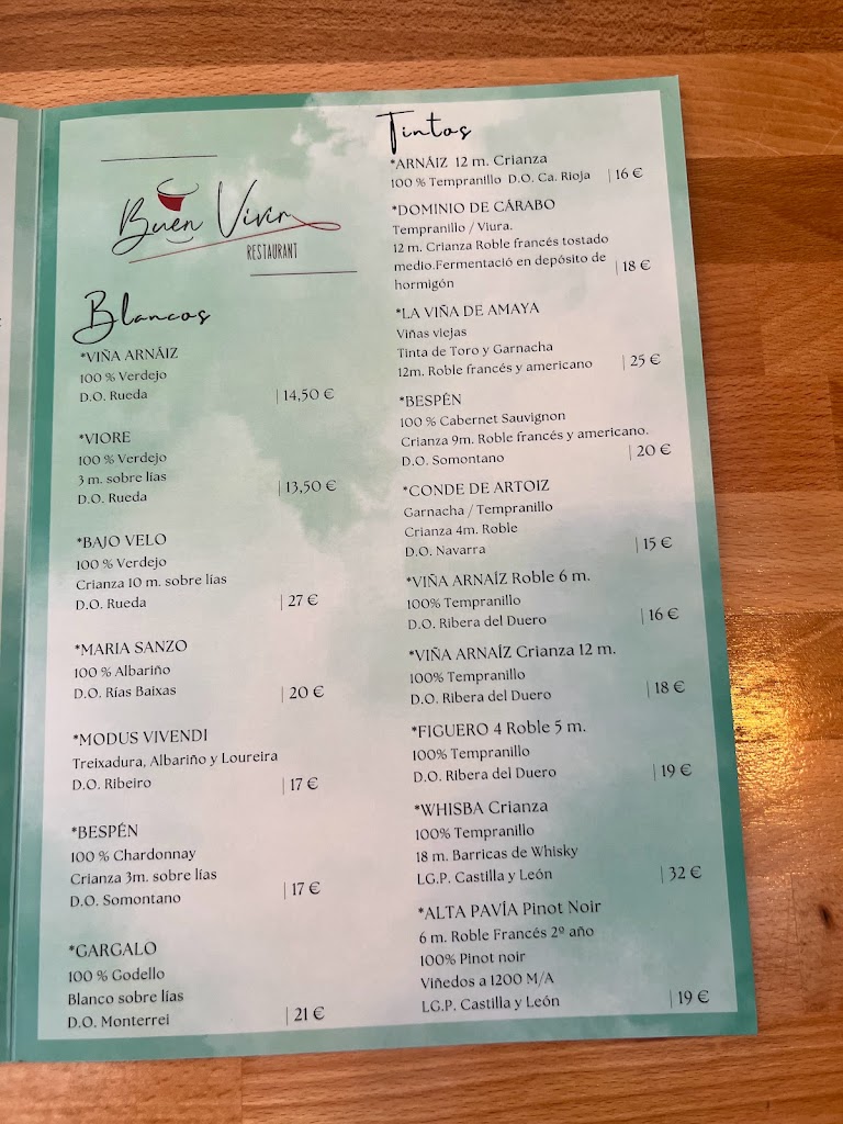 BuenVivir Restaurant — Carta