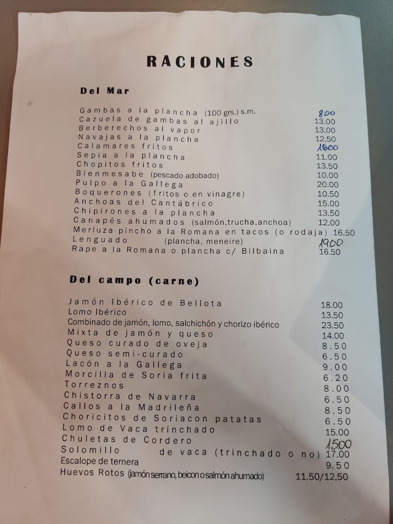 Restaurante Antonio II — Carta