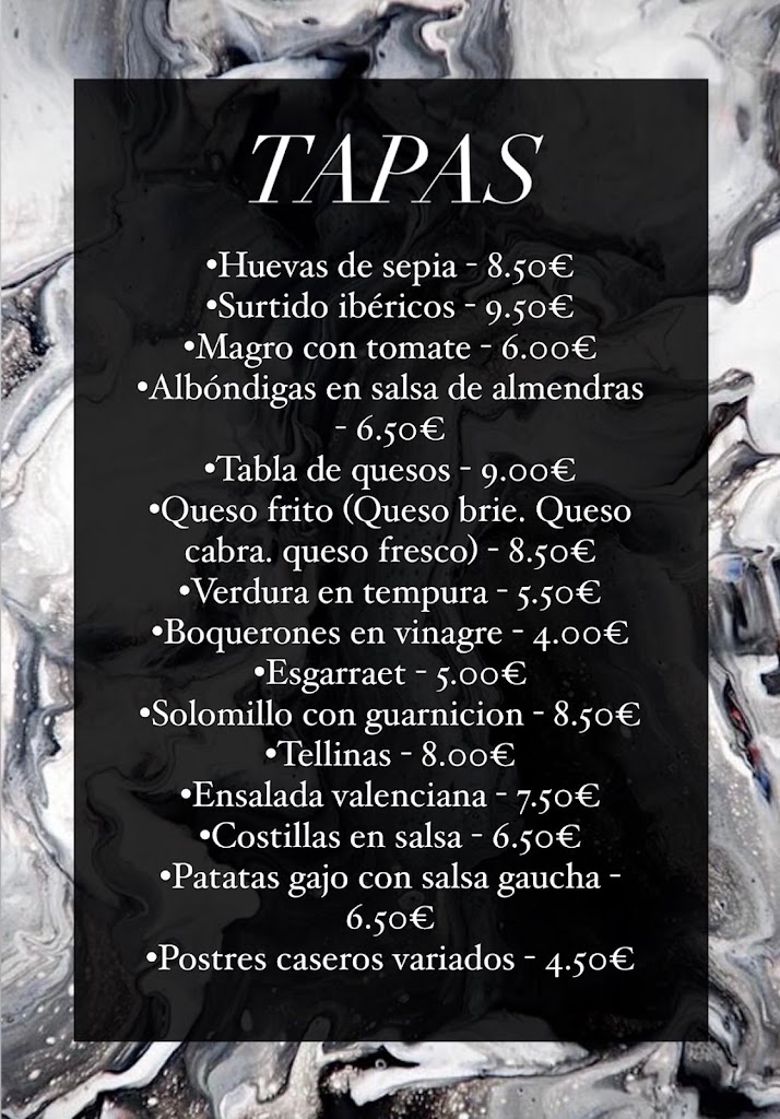 Cafeteria lo infinito — Carta