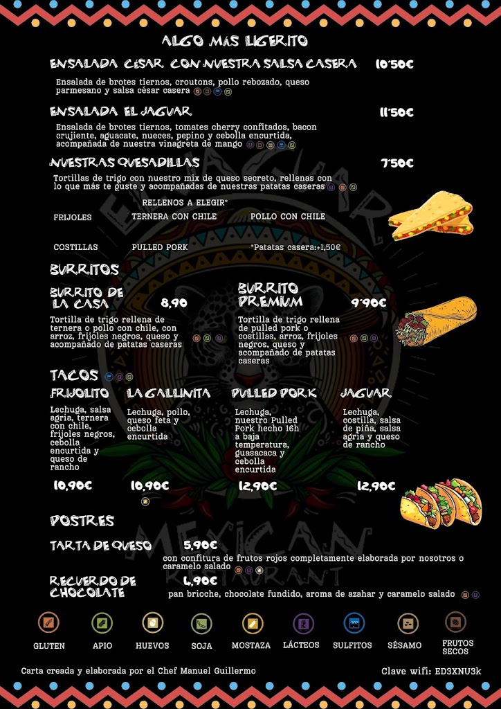 El jaguar Restaurante Mexicano — Carta