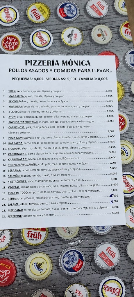 Pizzeria Monica — Carta