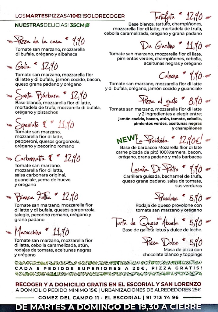Pizza Giulia — Carta