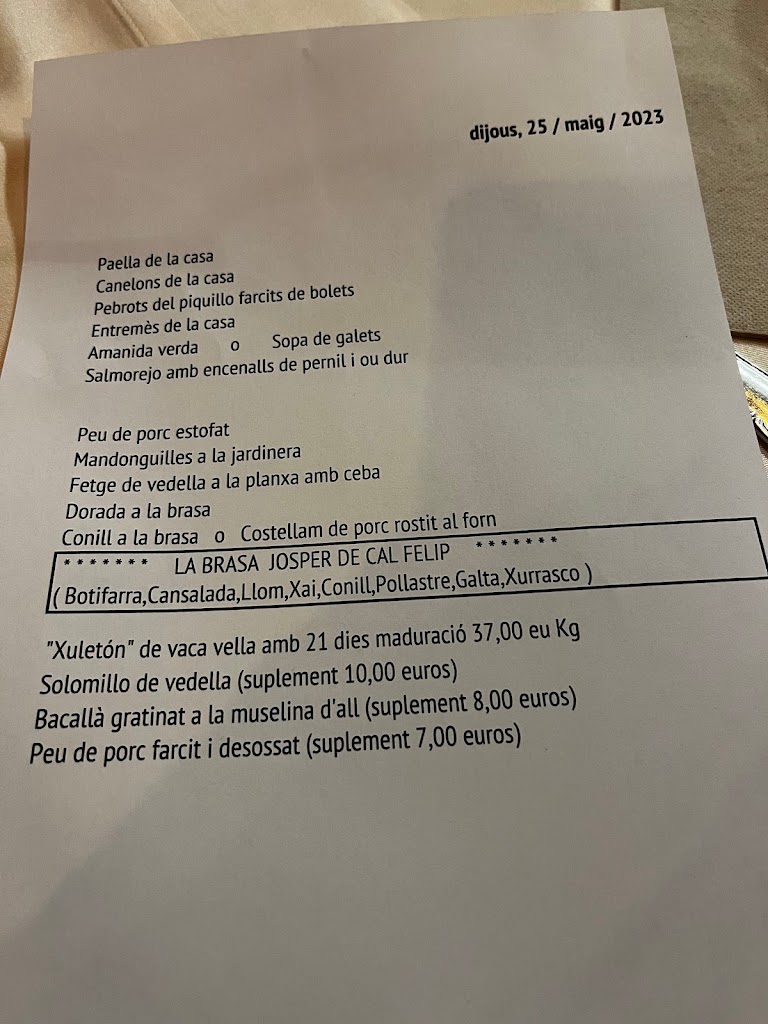 Restaurant Cal Felip — Carta