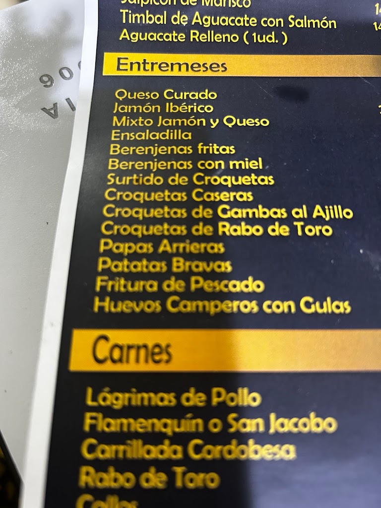 Cerveceria El Rincon de la Tapa — Carta