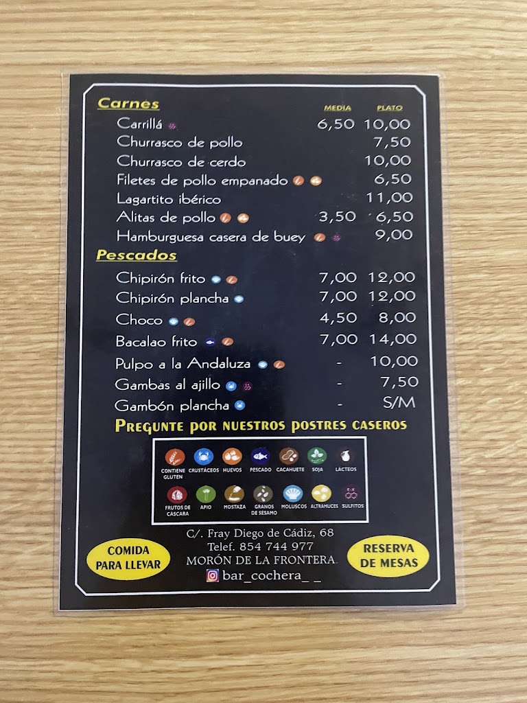 Bar Cochera — Carta