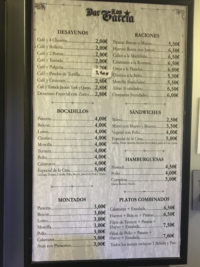 Bar Hermanos Garcia — Carta