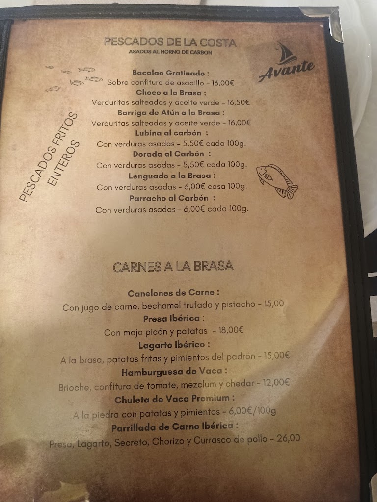 Restaurante Avante — Carta