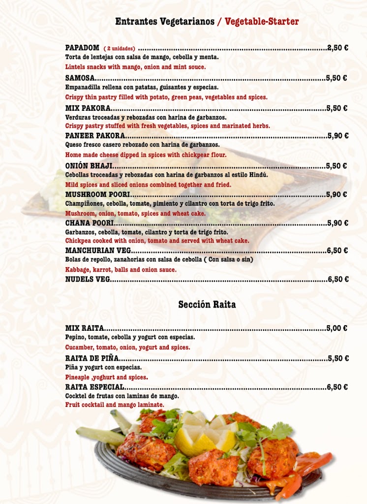 Restaurante New taste of India — Carta