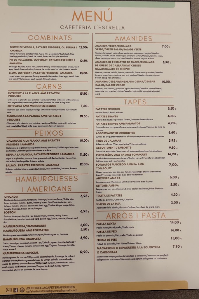 Cafeteria Estrella — Carta