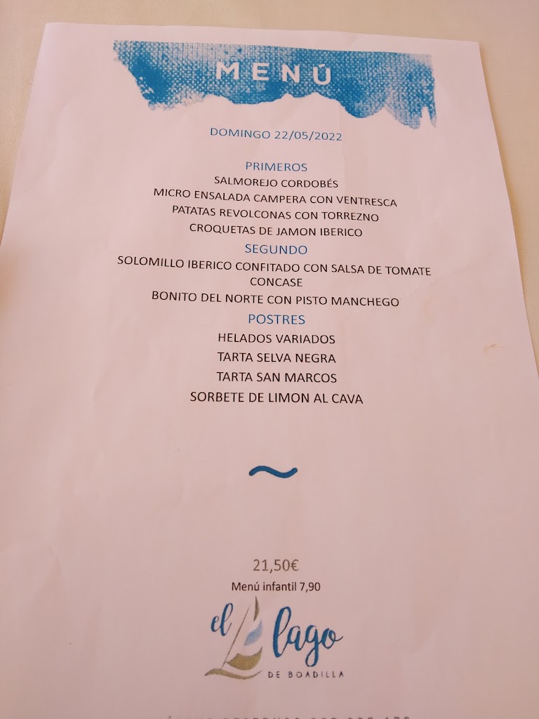 El Lago de Boadilla (restaurante) — Carta
