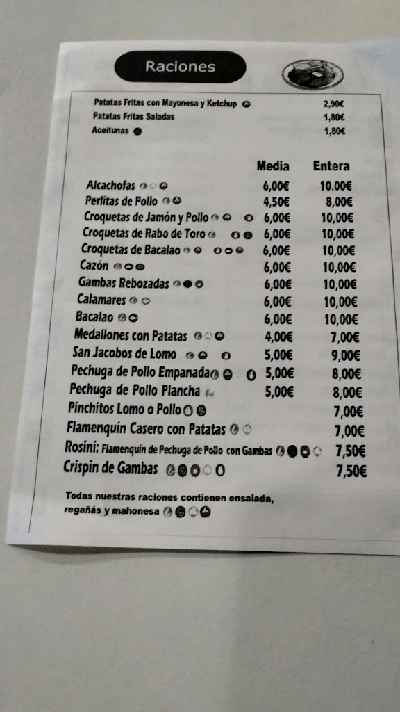 Bar Miguelin — Carta