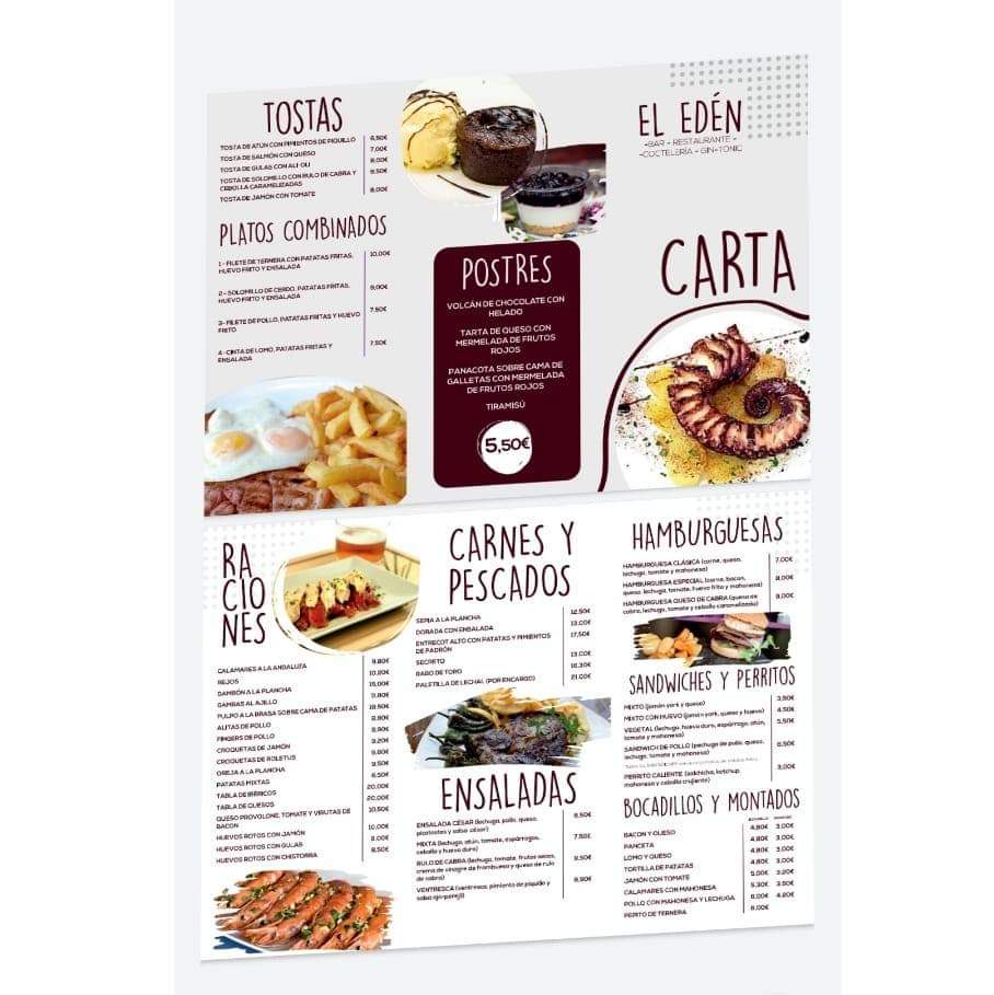 Bar restaurante Eden — Carta
