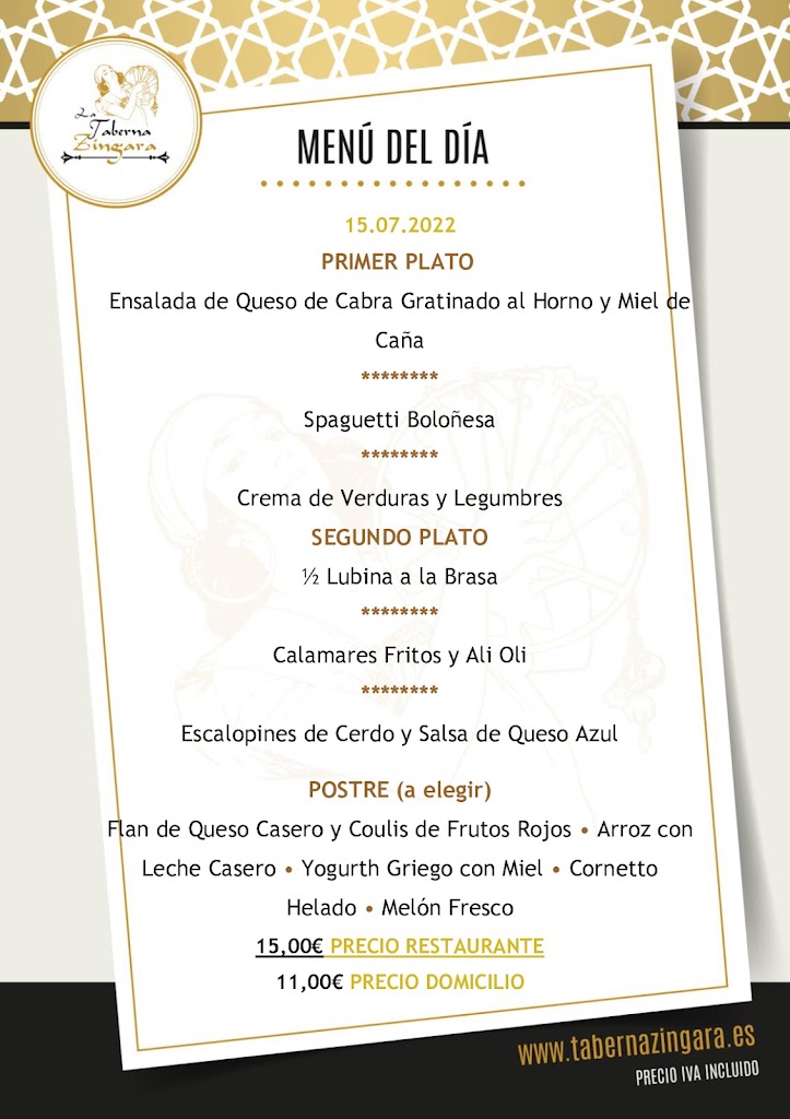 La Taberna Zingara — Carta