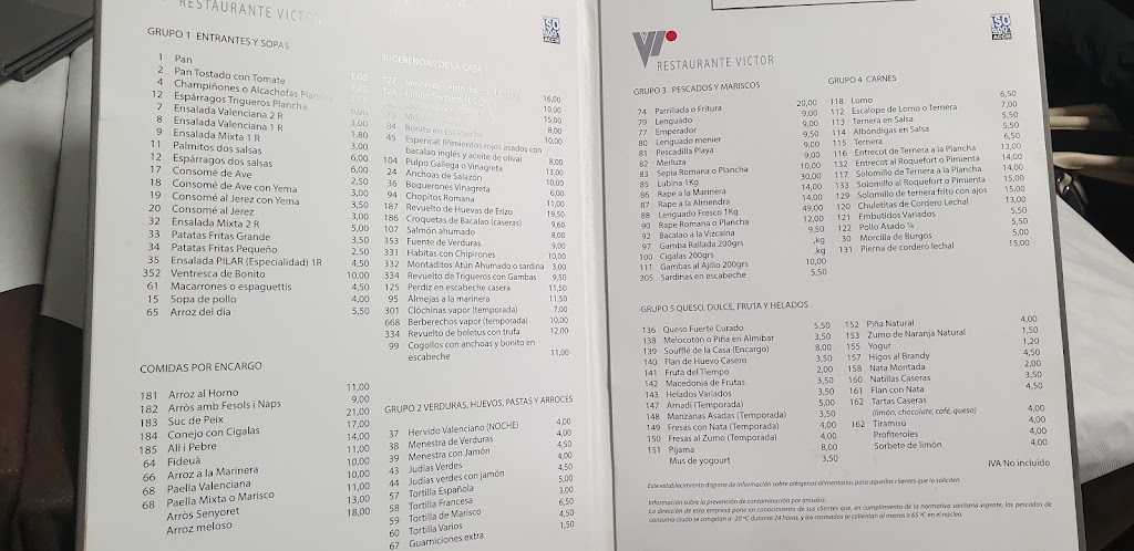 Restaurante Victor — Carta