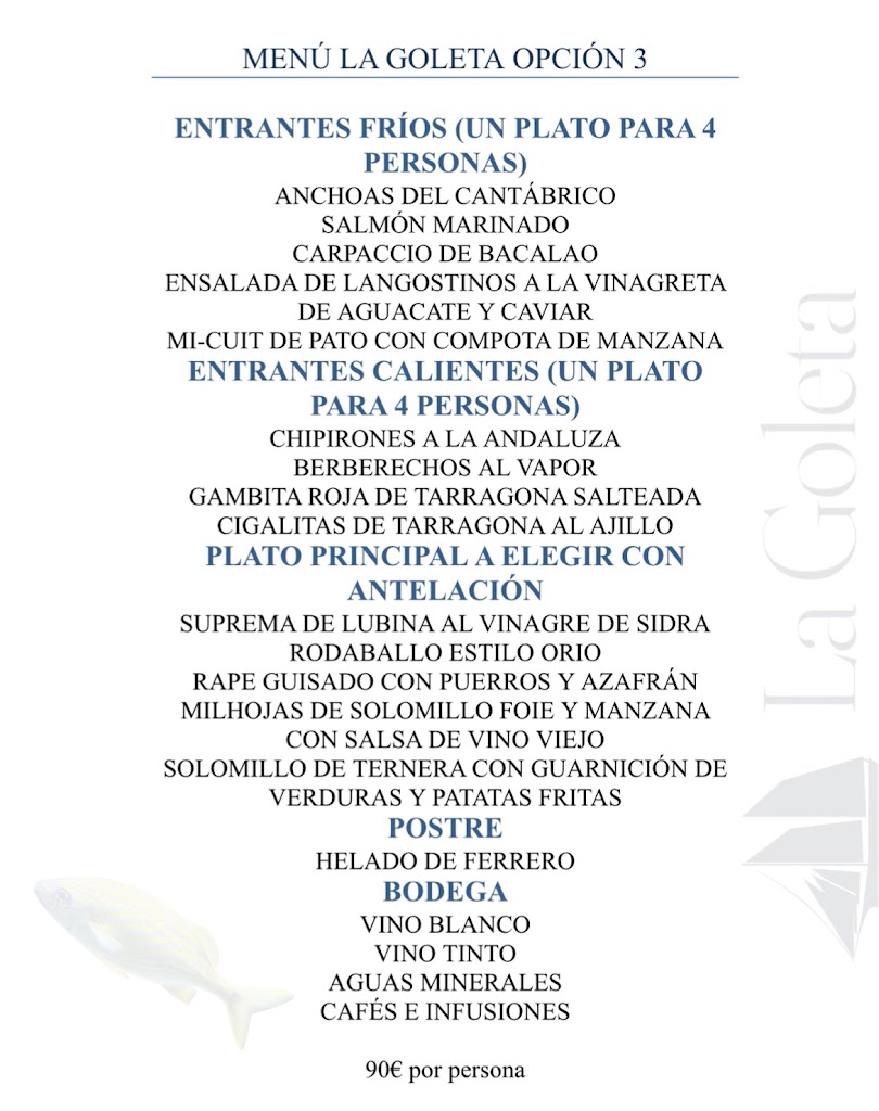 La Goleta Salou Restaurant — Carta