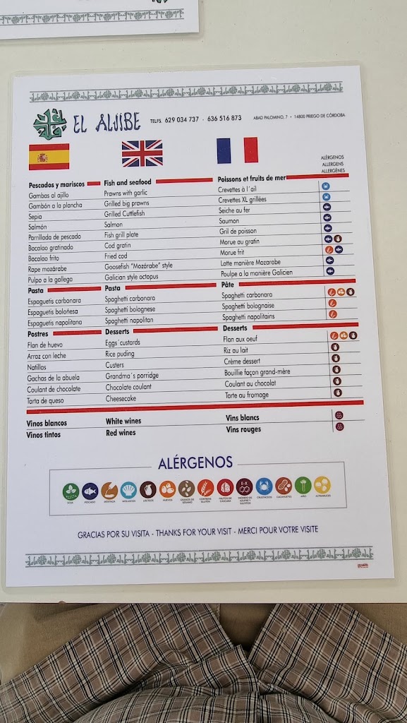 Restaurante El Aljibe — Carta