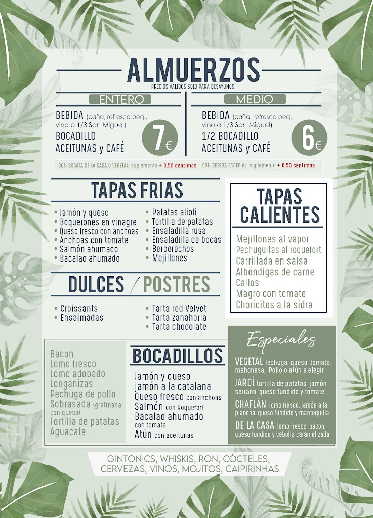 Cafeteria-Cerveceria CHAFLAN — Carta
