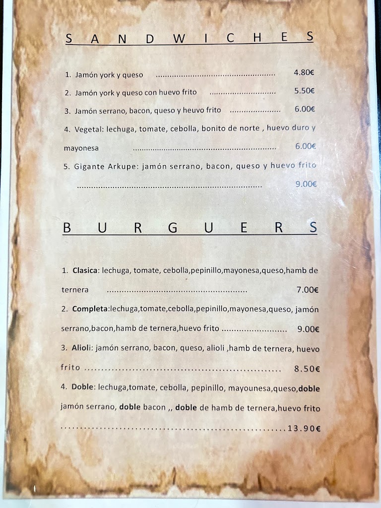 Bar Arkupe — Carta