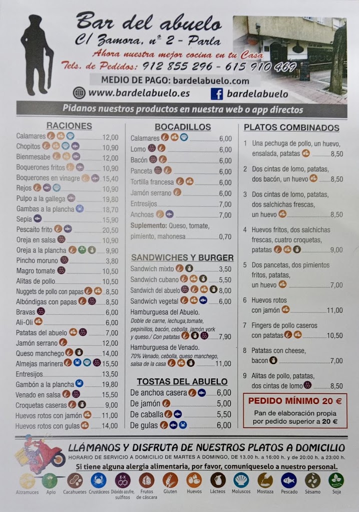 Bar del Abuelo — Carta