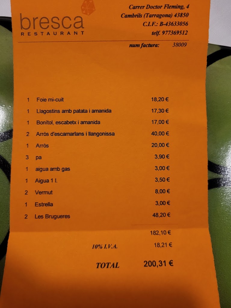 Bresca Restaurant — Carta