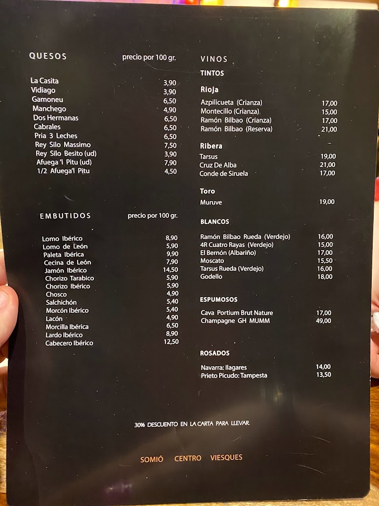 Bar Al Peso — Carta