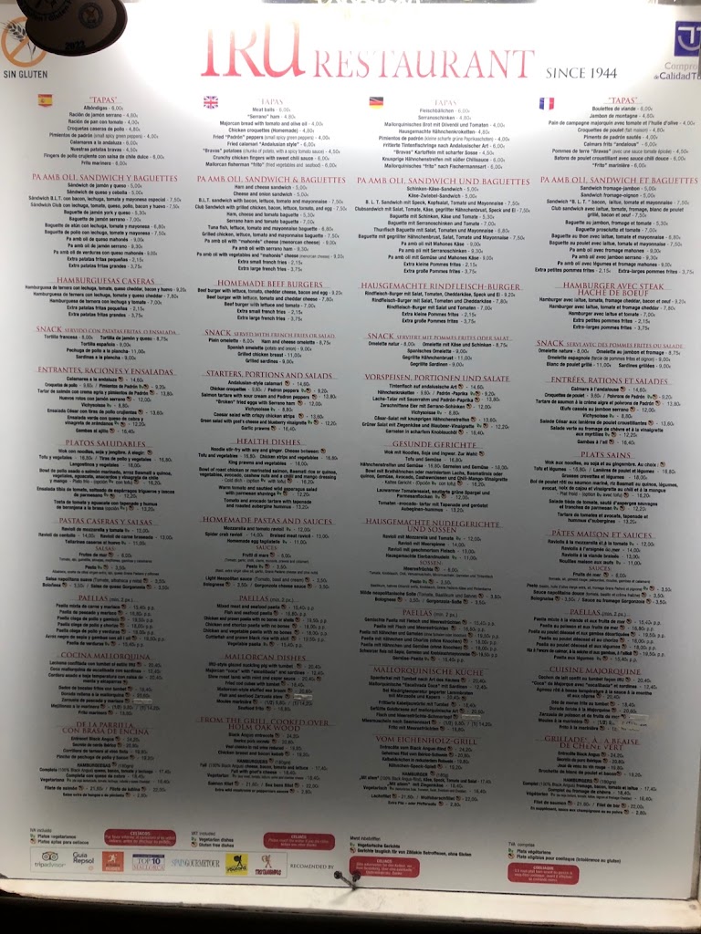 Restaurant IRU — Carta