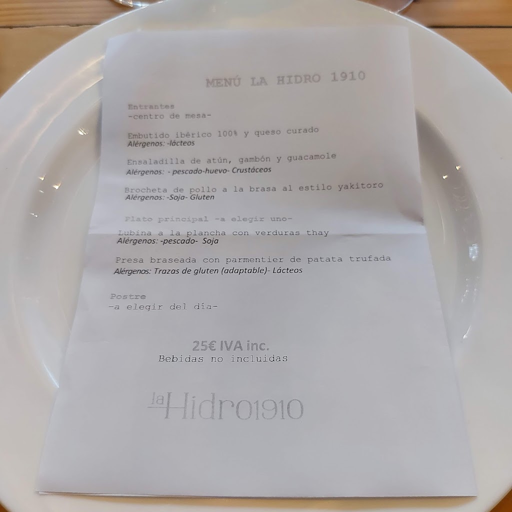 La Hidro 1910 Restaurante — Carta