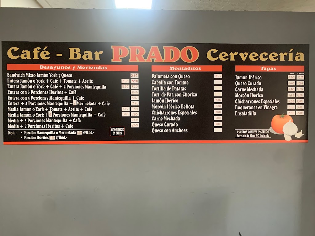Cafe Bar Prado — Carta