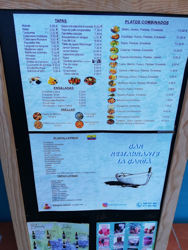 Bar restaurant la Barca — Carta