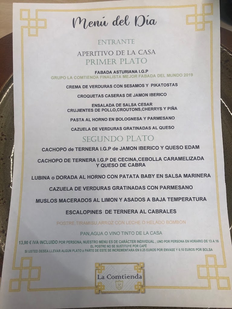 Restaurante LA COMTIENDA AVILES — Carta