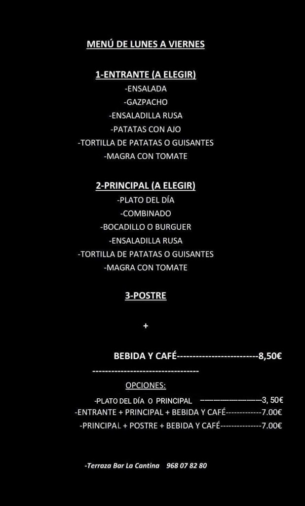 Bar Terraza -La Cantina- — Carta