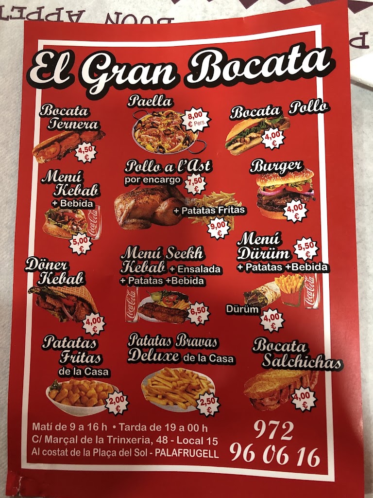 El Gran Bocata Bar & Restaurant Halal — Carta