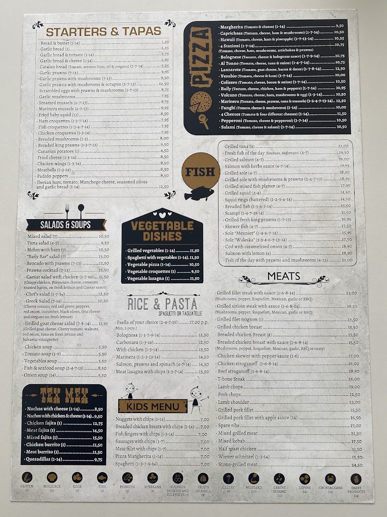 Bailybar Restaurante — Carta