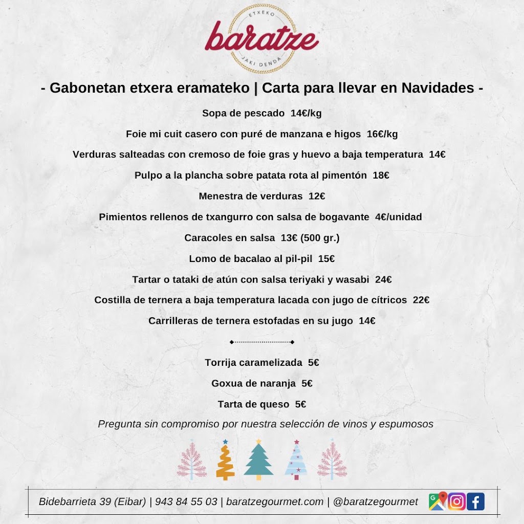 Bar-Restaurante Baratze Gourmet — Carta