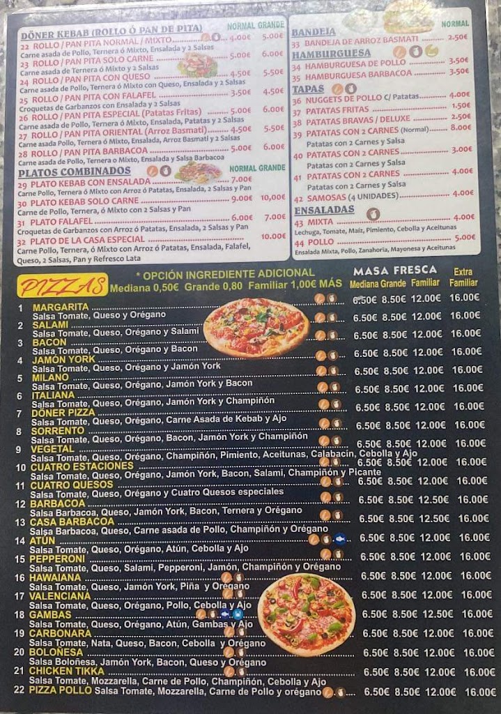 Milano Pizzeria Donner Kebab — Carta