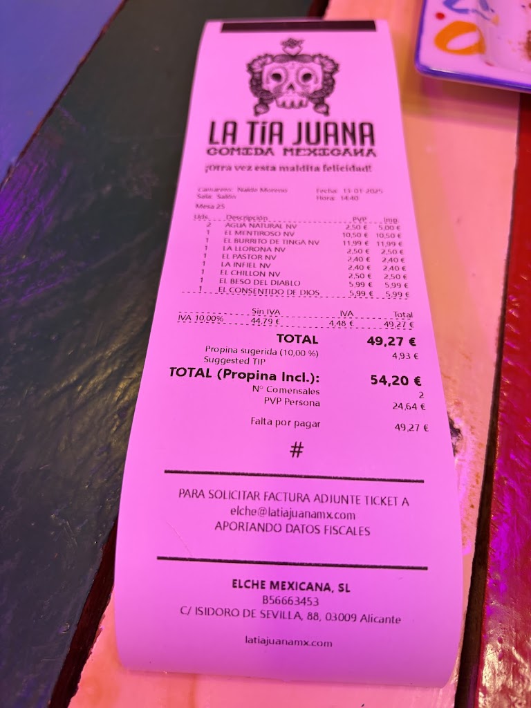 La Tia Juana Elche — Carta