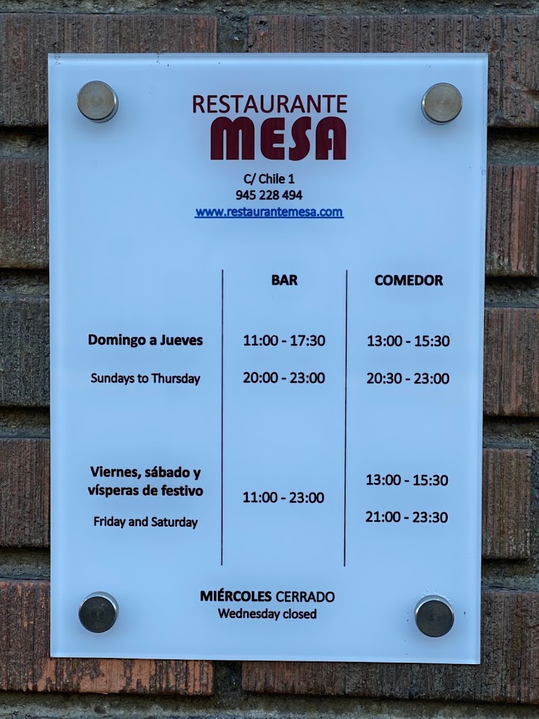 Restaurante "Mesa" — Carta