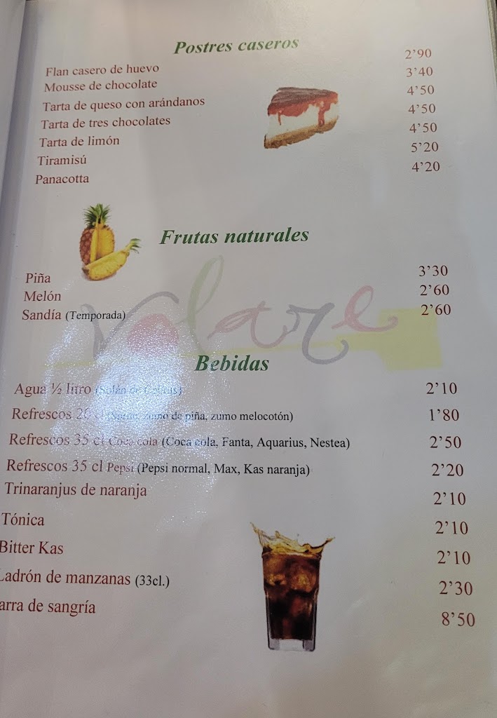 Restaurante Volare — Carta