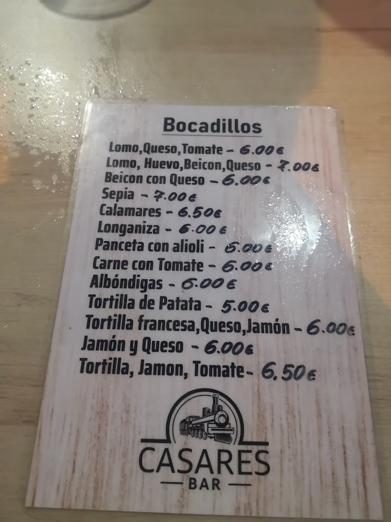 Bar & Cafeteria Casares — Carta