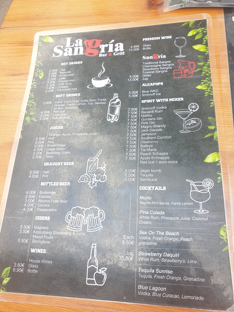 La sangria bar & grill — Carta