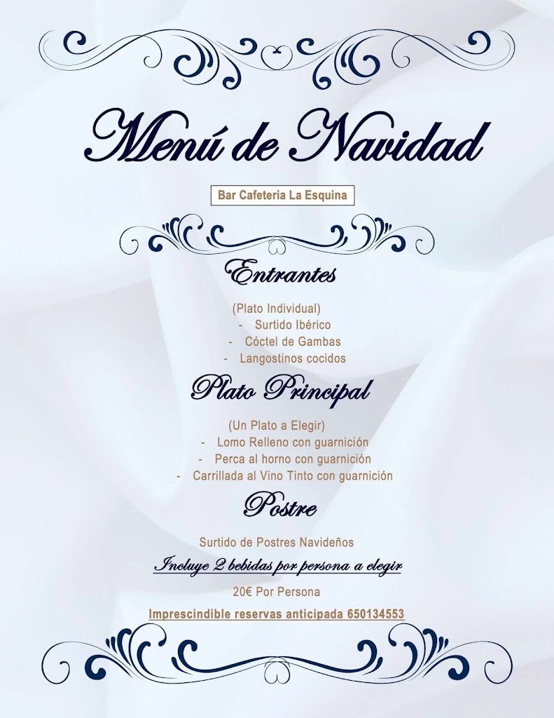 Bar Cafeteria La Esquina — Carta