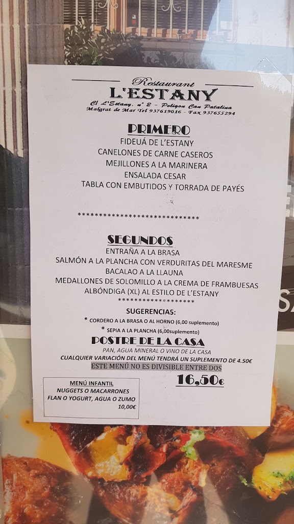 Restaurante L'Estany — Carta