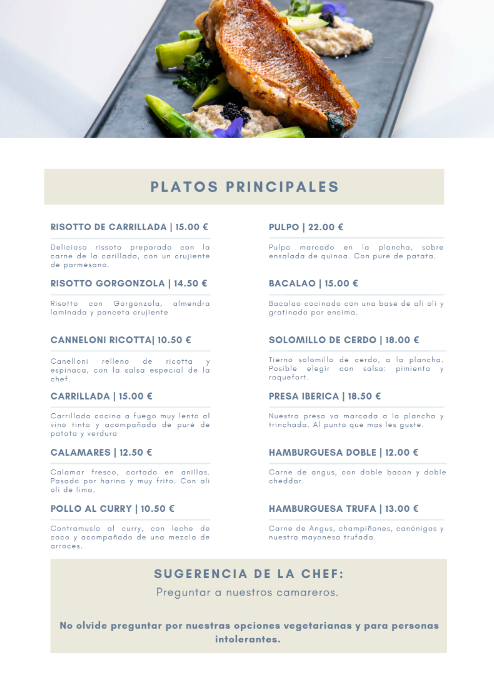 Restaurante Anfitrion — Carta