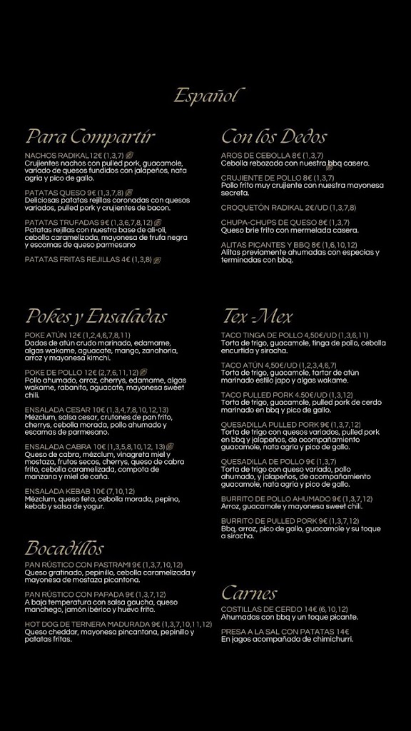 Radikal Street Food — Carta