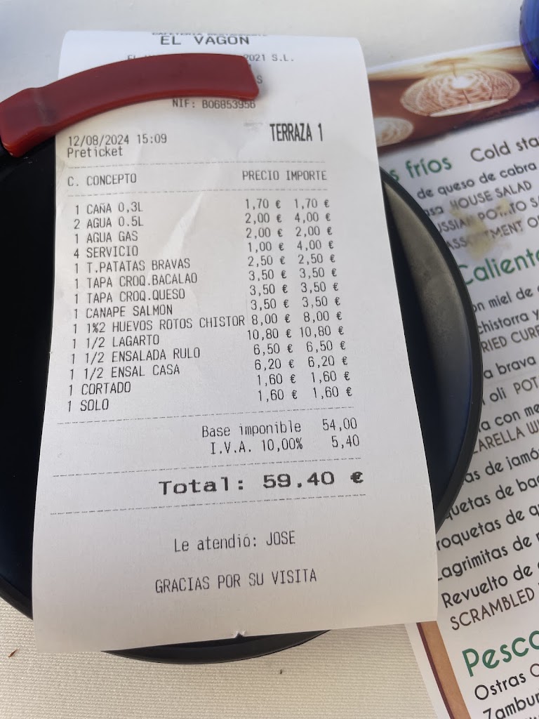 EL VAGON BAR RESTAURANTE — Carta