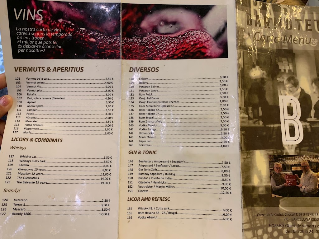 Bar El Barmutet — Carta