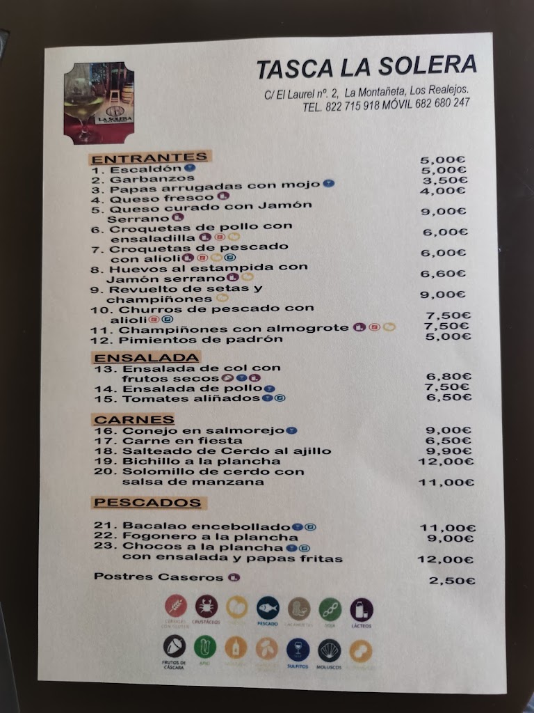 Tasca La Solera — Carta