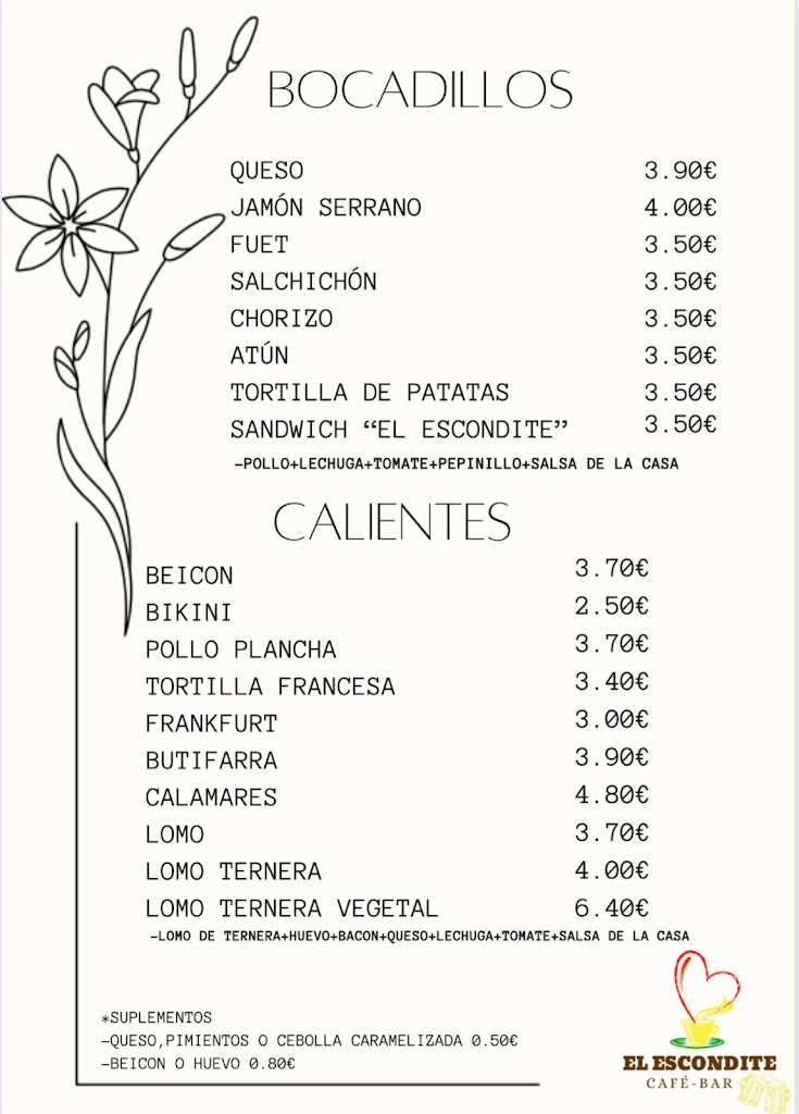 El escondite cafe -Bar — Carta