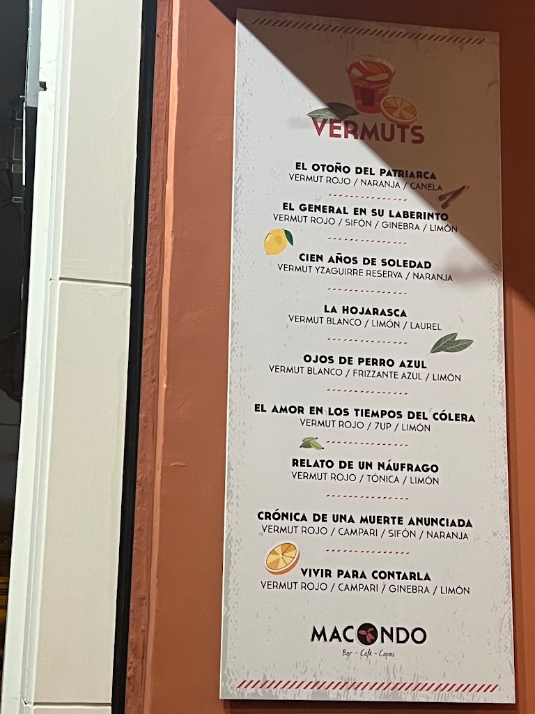 Bar Macondo Granada — Carta
