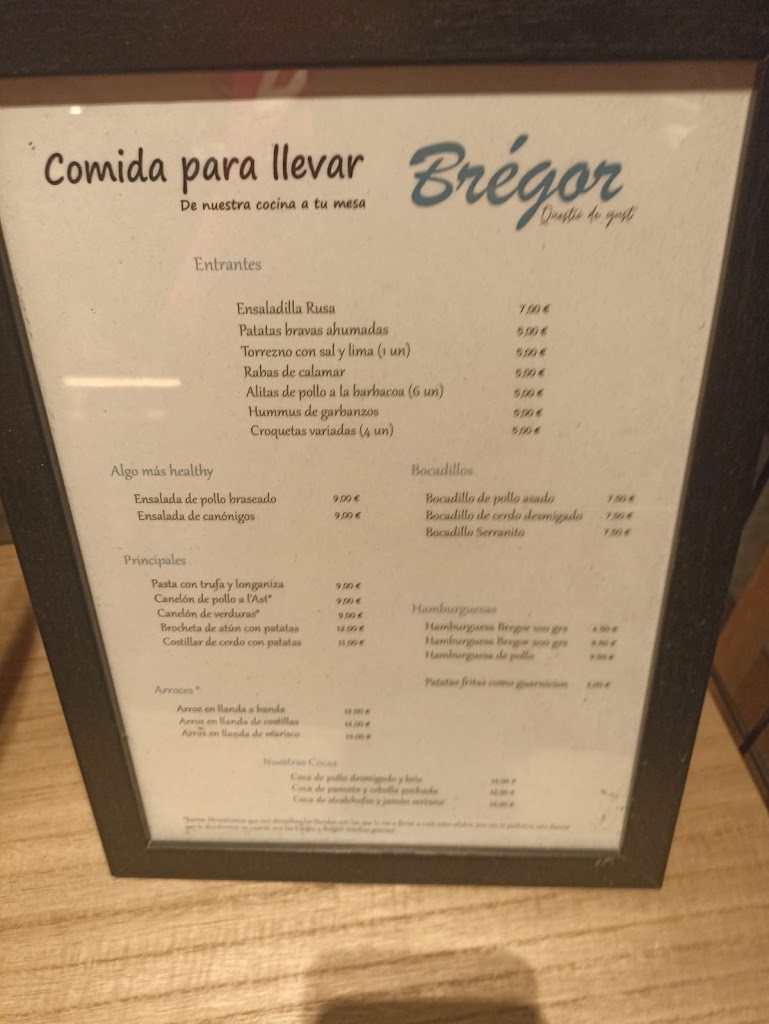 Bregor Gastroclub — Carta